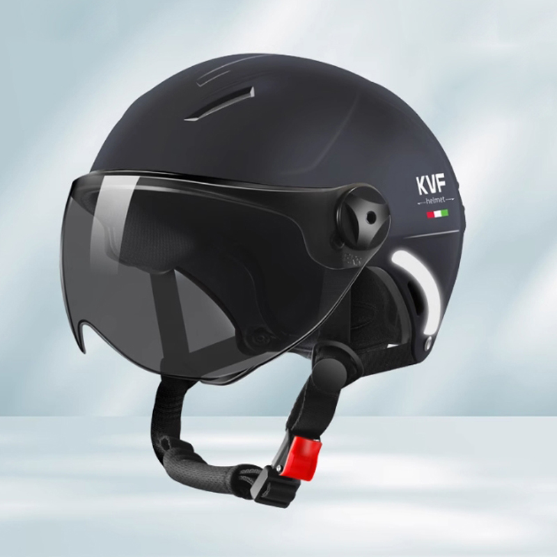 Motorcycle Helmet MEN Woman Electric Motor Car Scooter Bike Open Face Half Helmet Anti Safety Hat Bicycle Cap With Goggles: black