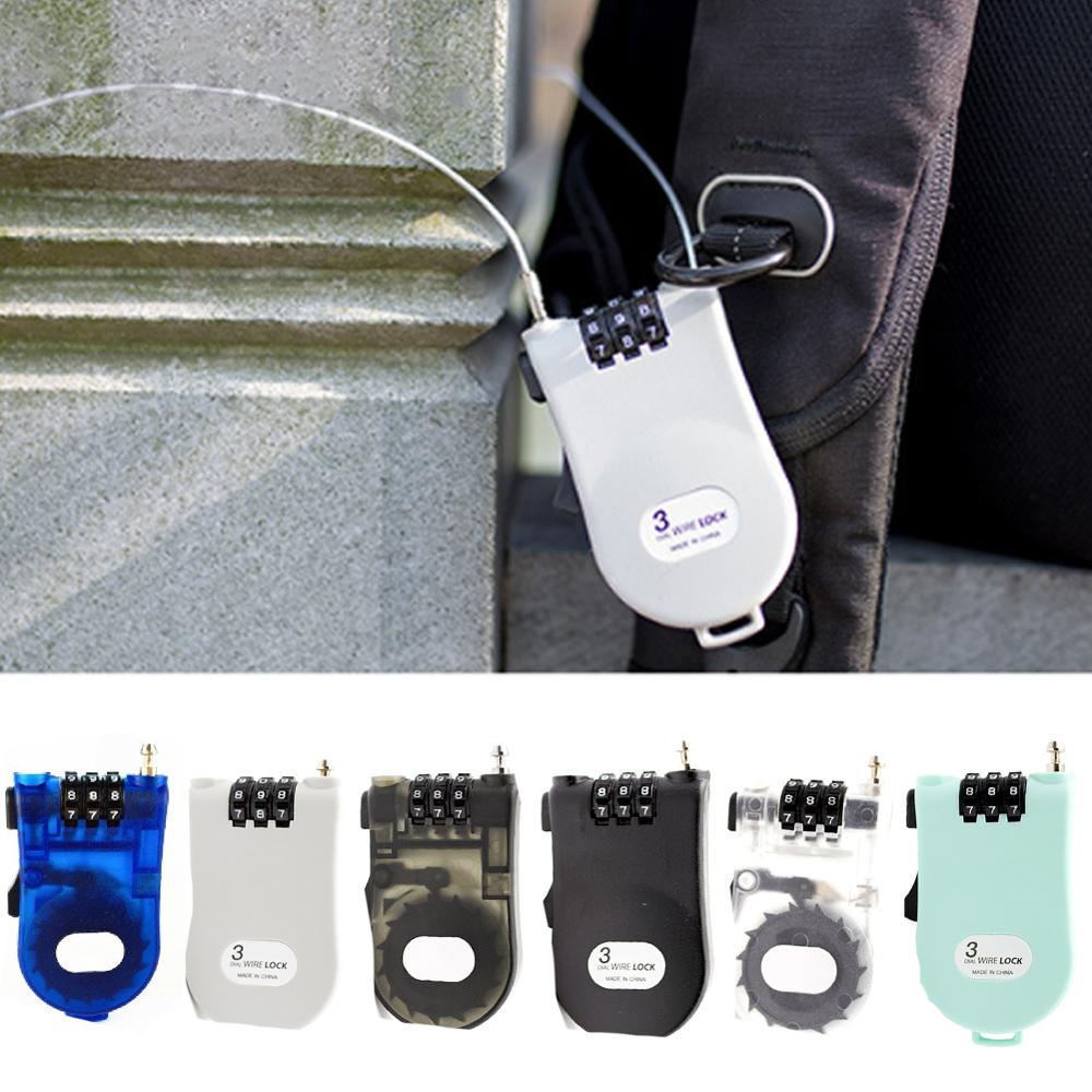 Retractable Mini Luggage Cable Lock 3 Digit Password Combination Bicycle Lock Travel Padlock with 40 Inches Steel Wire for Bike
