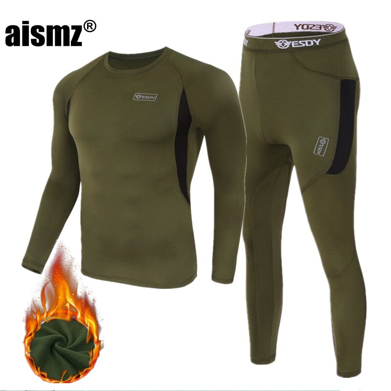 Aismz-Conjunto de ropa interior térmica para hombre, ropa interior elástica antimicrobiana de secado rápido, forro polar de compresión para el sudor, Calzoncillos largos cálidos para Fitness: A152 Army green / XL
