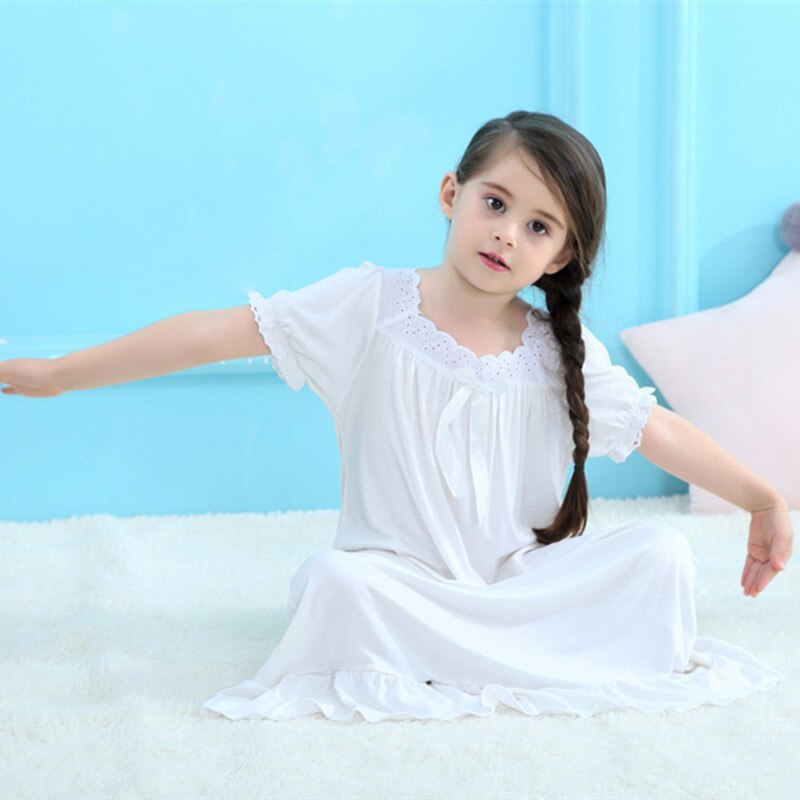 Girls White Pajama Kids Lace Princess Nightgown Dress Summer Girl Soft Cotton Sleepwear Sleeve Teen Pyjamas Children Homewear