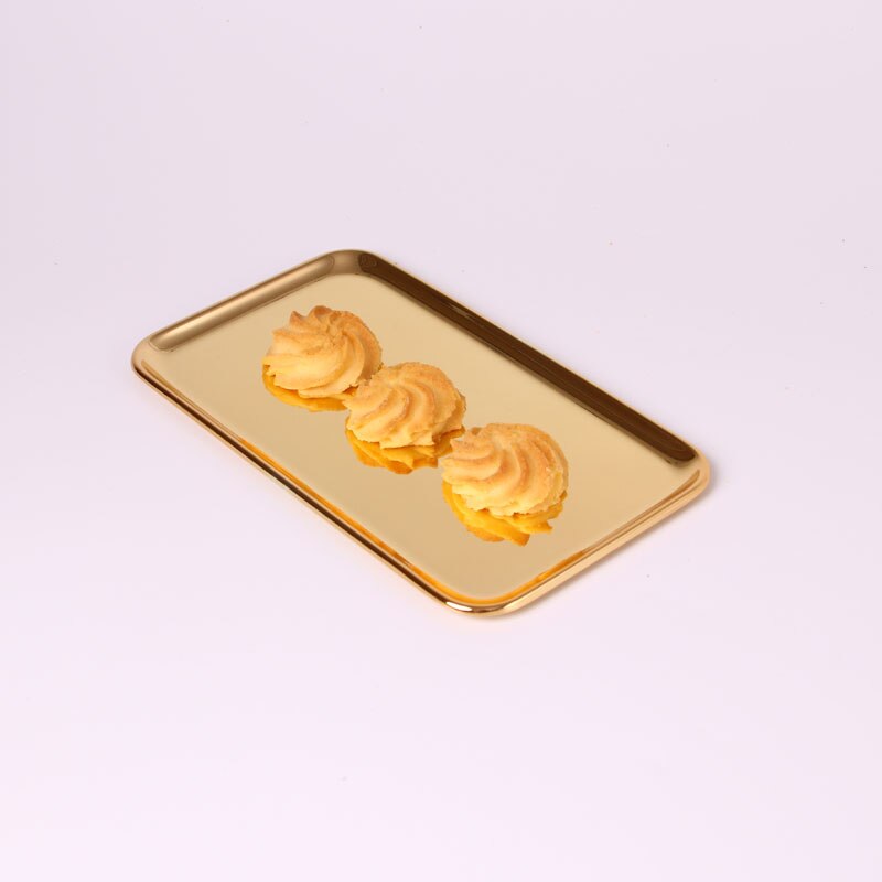 2-Piece Specialty Plates Small Rectangle Serving Tray for Kitchen Bathroom SUS304 Stainless Steel, 8 x 4.5 inch (Gold)