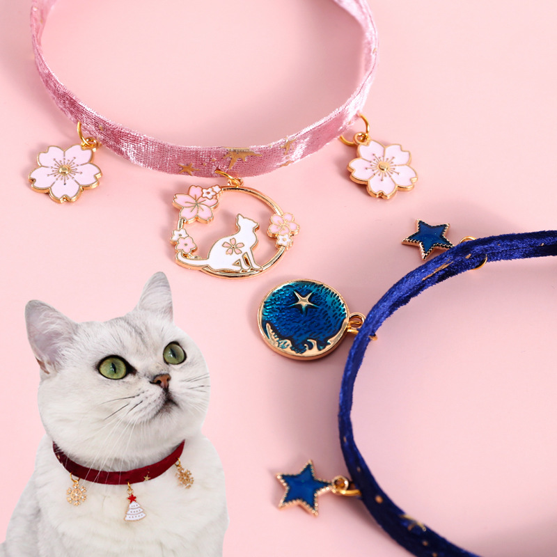 Collier ajustable en velours pour chat, tailles S M L, bronze, étoile, arête de poisson, flocon de neige, élan, chauve-souris, Chic, accessoires pour animaux de compagnie, à la , pour chiot, chaton