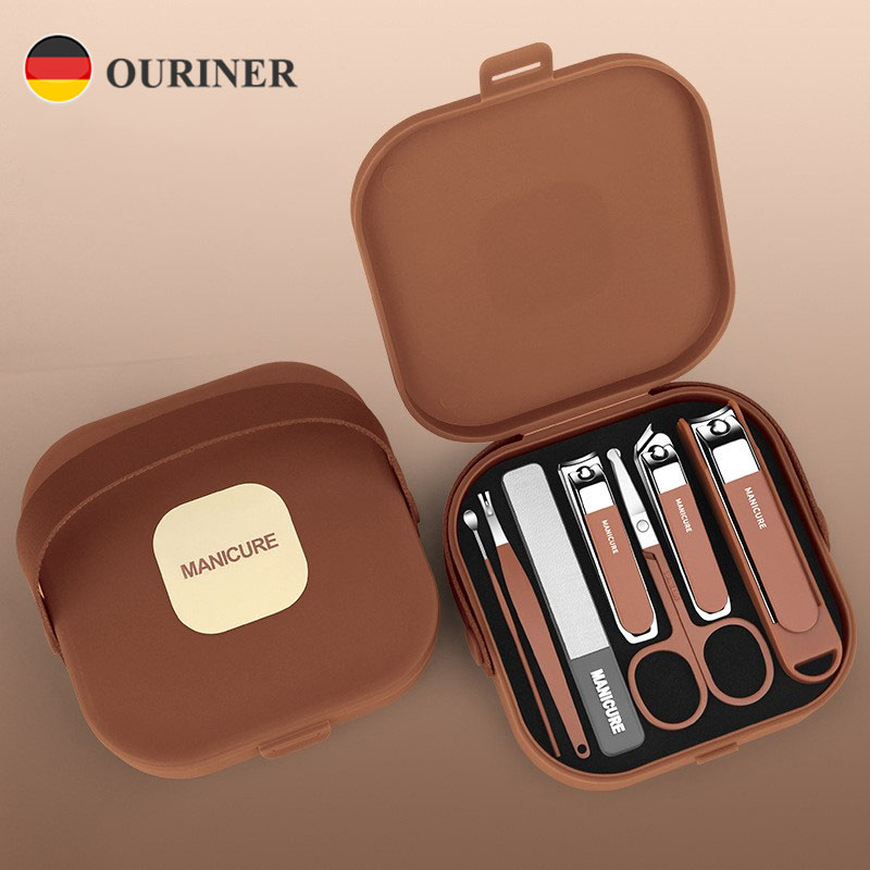 Conjunto completo de 7 peças de kit de manicure, cortador de unhas com cortador de cutícula, empurrador e aparador portátil, presente para mulheres e homens