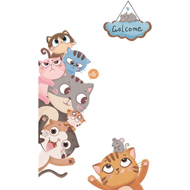 [Shijuekongjian] Cartoon Katten Muurstickers Diy Dieren Muurstickers Voor Kinderkamer Baby Slaapkamer Woonkamer Deur Thuis decoratie: Cat sticker 5