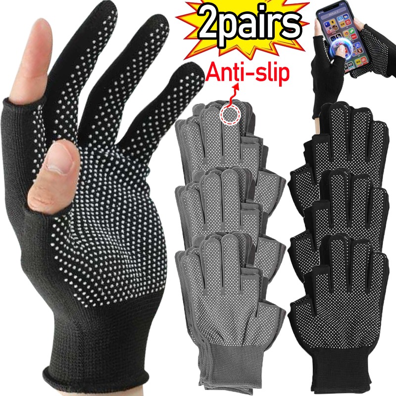 Guantes sin dedos, manoplas de trabajo de nailon antideslizantes para pantalla deslizante, guantes deportivos para conducir en bicicleta al aire libre, hombres y mujeres, blanco y negro