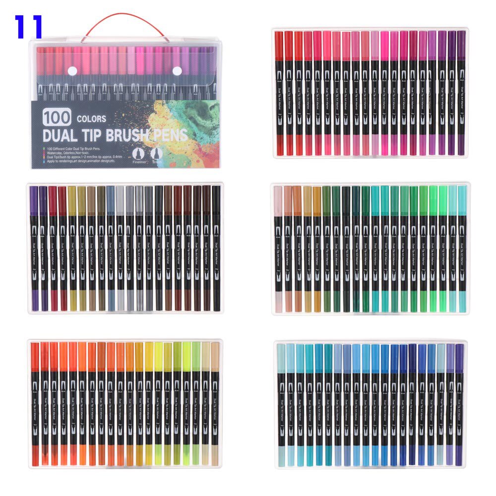 Caneta aquarela de cabeça dupla, caneta de aquarela com 12/18/24/36/48/72/100/unidades/pacote cores conjunto de marcador de cor, caneta de marcador de arte, canetas, material escolar: 11
