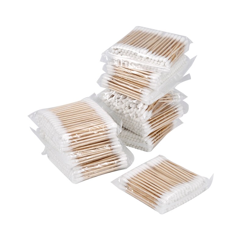 1000 Pcs Hygienic Sterile Wooden Stick Double-headed Cotton Swab Beauty Cosmetic Cotton Swab Cotton Swab: Default Title