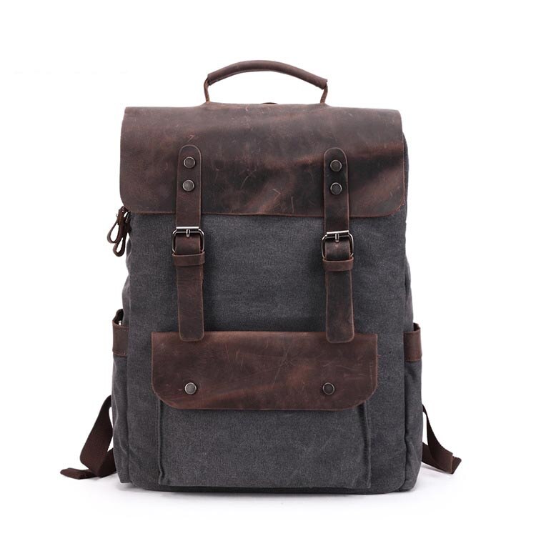 WMING Heren echt leer gewaxt canvas rugzak schouder rugzak, vintage bergbeklimmen reistas, zwaar belastbaar, waterdicht, oversized zeer ruime tas voor reizen, buiten, weekender, bruin