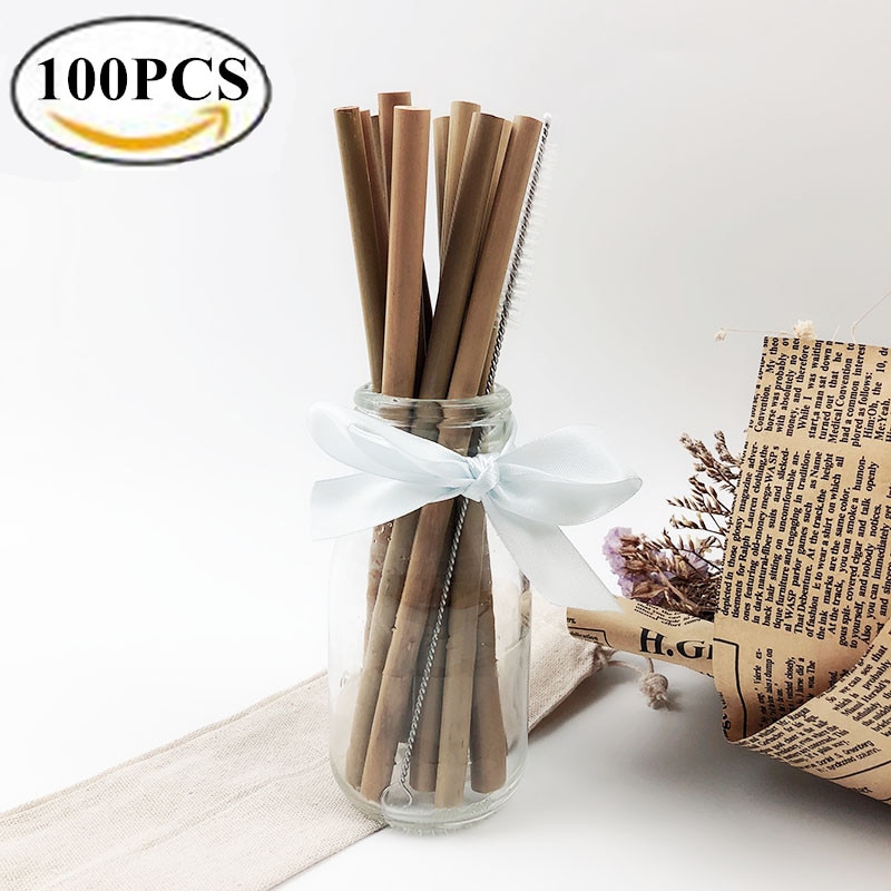 100 Stks/partij Bamboe Stro Natuurlijke Organische Herbruikbare Bamboe Rietjes Cleaner 19.5Cm 23Cm Bamboe Rietjes Set Voor