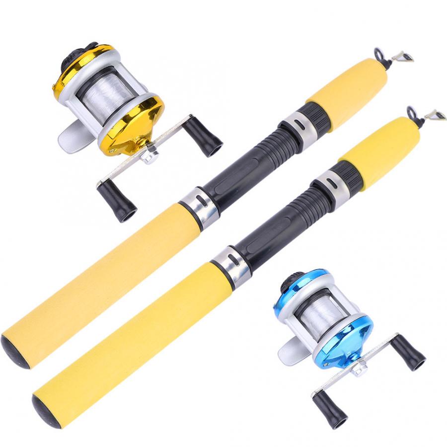 Bærbart fiskesæt guld / blå fiskerulle +55/65/75cm teleskopisk fiskestang lysende rejesæt udendørs grej tilbehør
