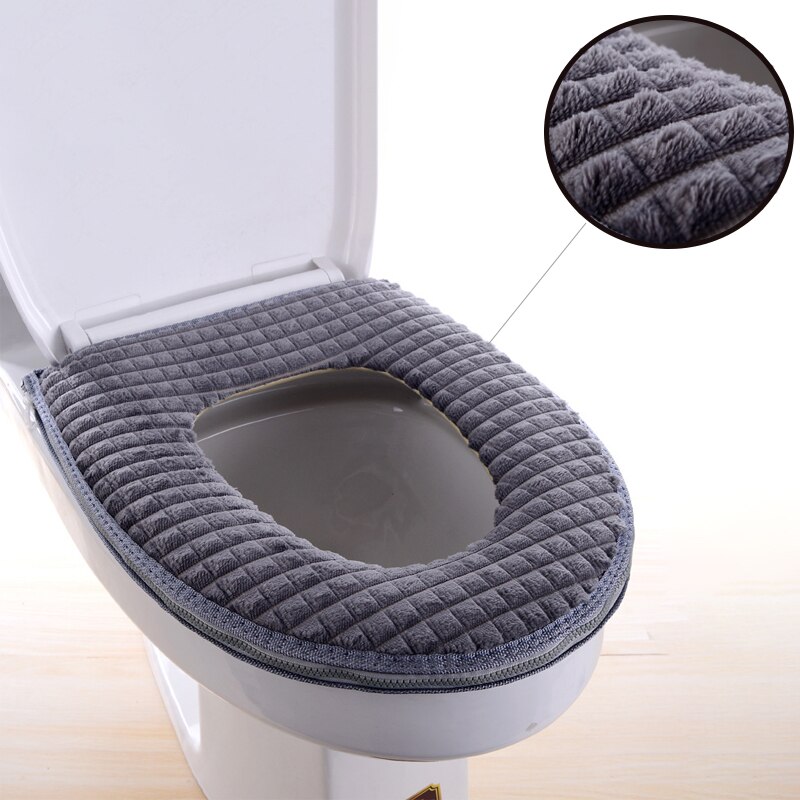 Badeværelse toiletbetræk sæt vintervarm tykt og blødt toiletbetræk sædelåg boligindretning toiletmåtte sæde: Grå