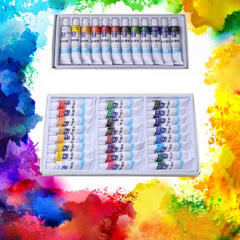 12ml 12/24 Colors Paint Tubes Drawing Painting Watercolor Pigment 4X7E