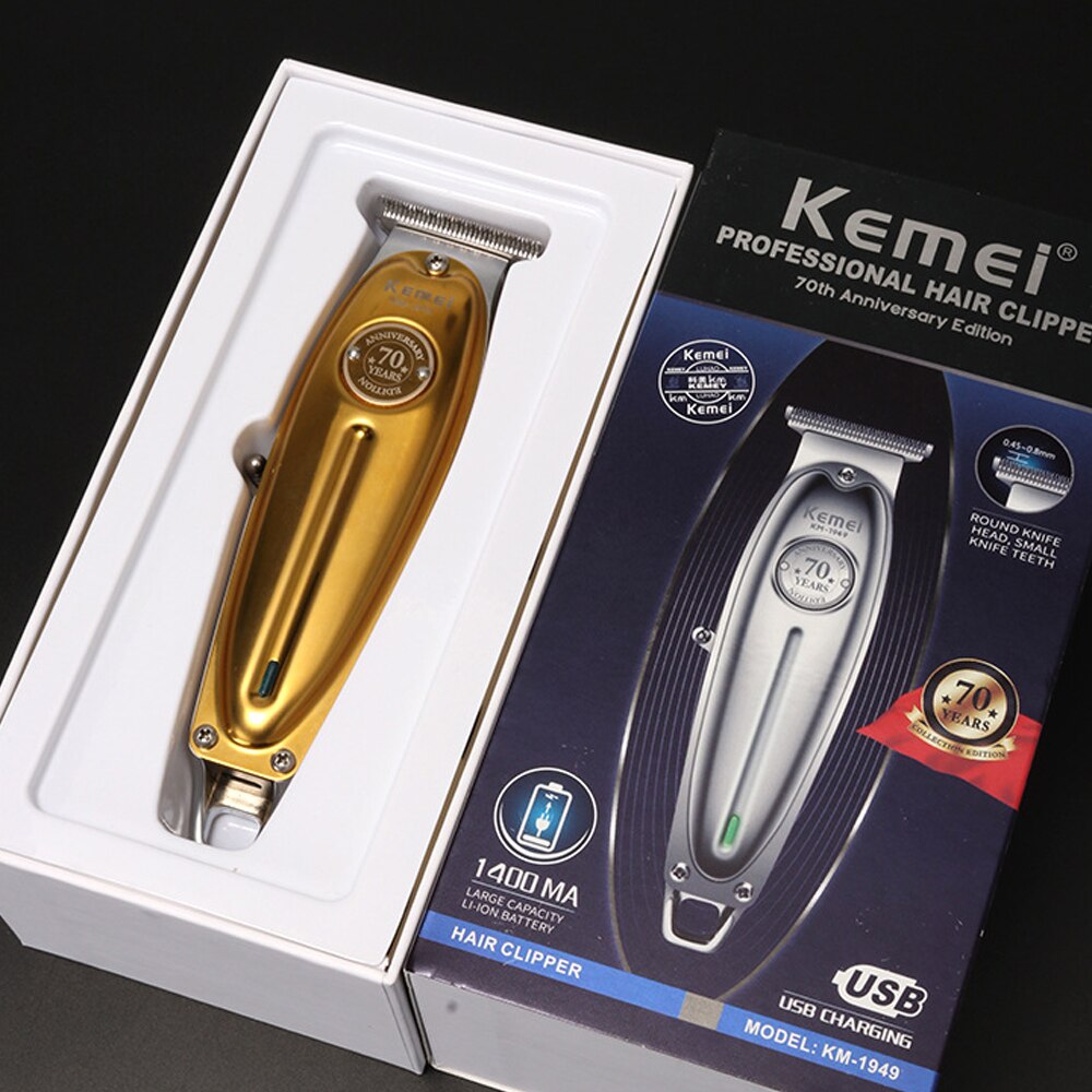 Kemei Elektrische Olie-Hoofd Tondeuse Carbon Staal Blade Metalen Tondeuse Lcd Display Kapsalon Speciale Haar Trimmer scheermes: Gold with box