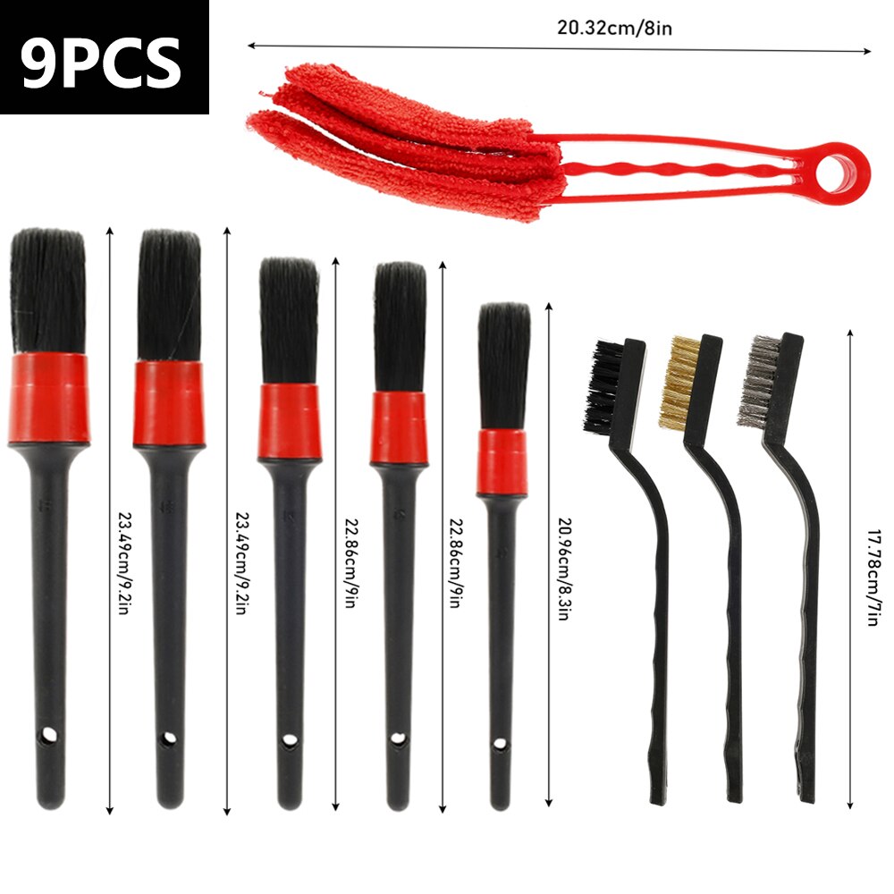 Car Cleaning Detailing Brush Set Dirt Dust Clean Brush Car Motorcycle Interior Exterior Leather Air Vents Care Clean Tools: 9pcs