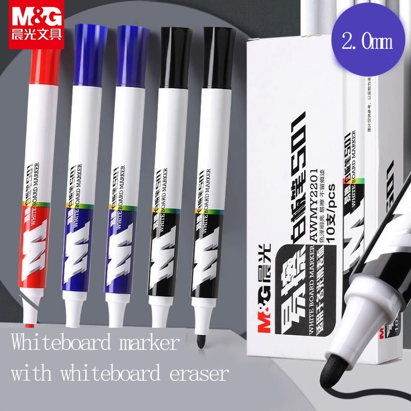 M&G uitwisbare whiteboard-markeerset - zwart/blauw/rood met whiteboard-gum Leraar en kantoor uitwisbare marker