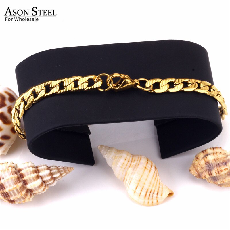 ASONSTEEL 6mm Stainless Steel Chain Gold/Silver Color Cuban Link Bracelet for Men Women Party Jewelry