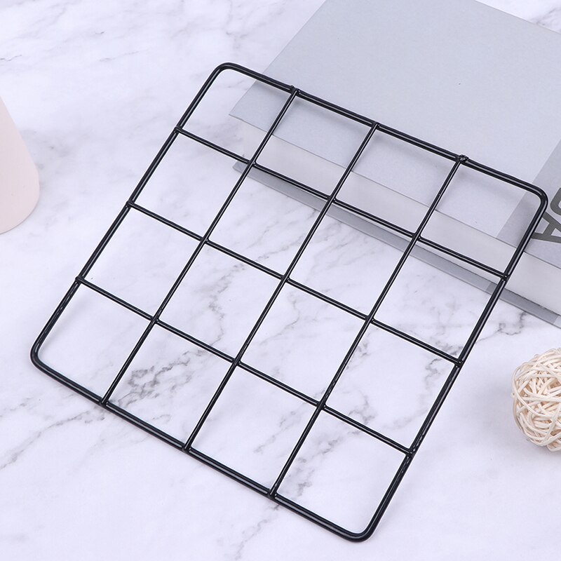 Style Metal Grid Photo Frame Wall Art Display Mesh Storage Shelf Organizer Rack Holder Home Decoration 20/35/50cm: Black square 20x20cm