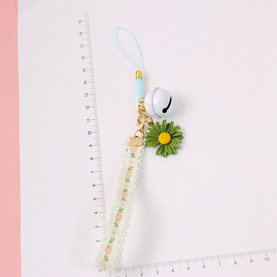 Söt tusensköna blomma svett färsk spets smart telefonrem snoddar för iphone samsung dekor mobiltelefon handledsrem rep telefon charm