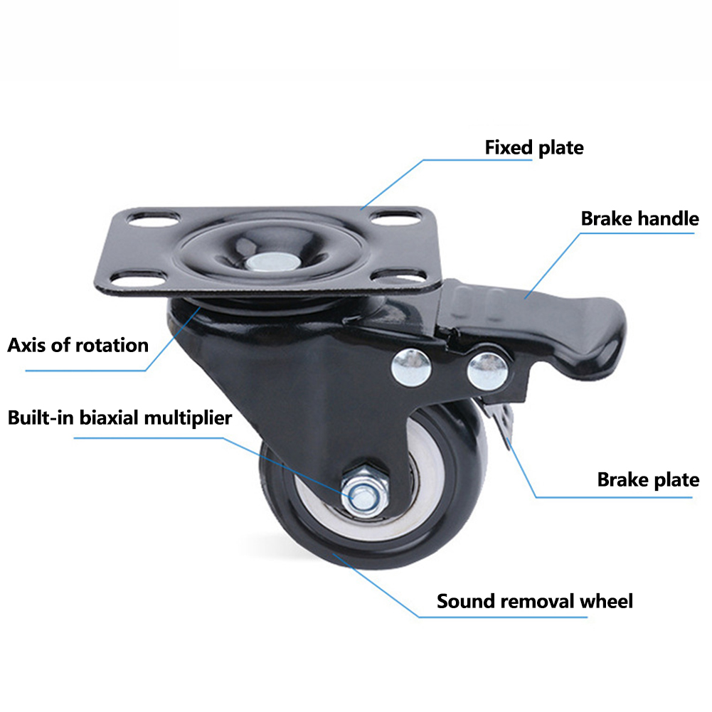 4Pcs Meubels Non Slip Caster Heavy Duty Polyurethaan Slijtvaste Geen Lawaai 360 Graden Swivel Thuis Sterke Lager Met rem