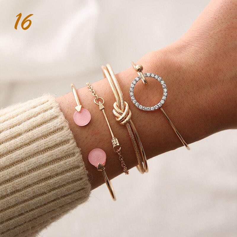 4 unids/set Bohemia Vintage pulseras para las mujeres de la joyería de Boho granos geométricos de la mano de la cadena encanto pulsera brazaletes conjunto Набор: 16