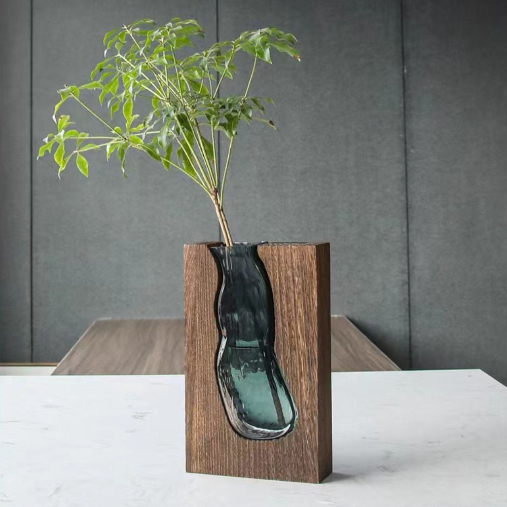 Plant Container Wooden Glass Vase Modern Hydroponic Flower Holder Exquisite Removable Flower Pot Bedhead