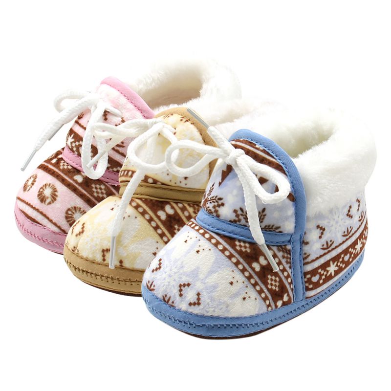 Bomulds polstret spædbarn baby drenge piger bløde støvler bebe sko forår varm blød baby retro trykning sko