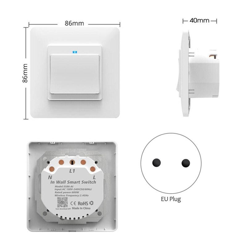 WiFi Smart Switch Light Switch Push Button Smart Life APP Remote Control Works with Alexa Google Home for Voice Control EU Plug