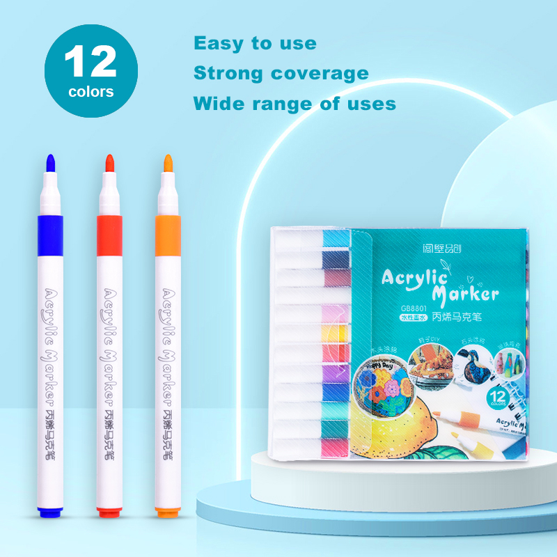 12-60 Colors Acrylic Markers Pen Set Paint Art Marker Soft Tip Pen for Children Stone Paint Ceramic Glass Wood Fabric Painting: Yellow