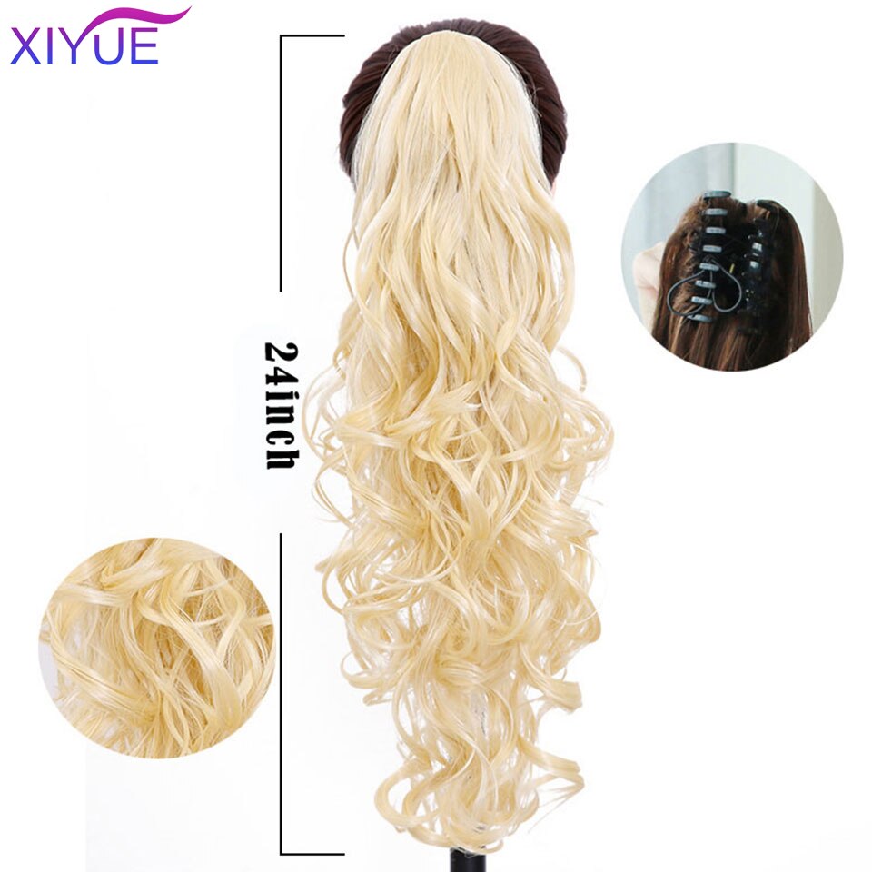 XIYUE Hair Long Water Wavy Clip On Hair Extensions Claw Ponytail Synthetic Hairpiece Heat Resistant Ponytail Synthetic