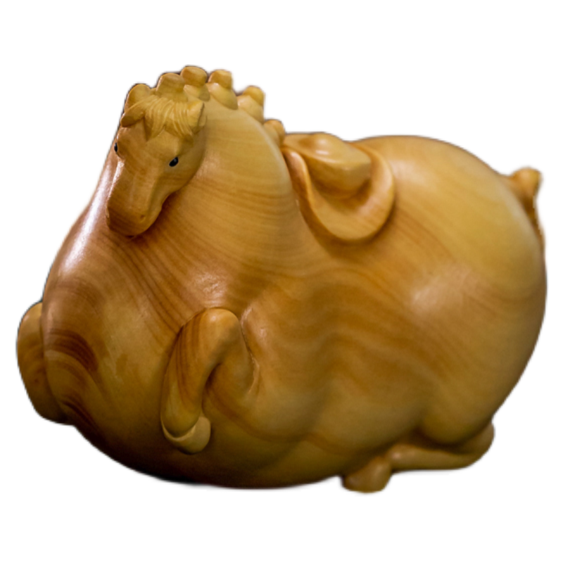 Boxwood 8cm Fat Horse Sculpture Solid Wood Cartoon Statue Lucky Tang Dynasty Horse Animal Home Decor