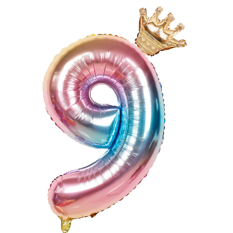 32 inch Rainbow Gradient Crown Digital Aluminum Film Balloon Baby's Birthday Party Decoration Balloon: green