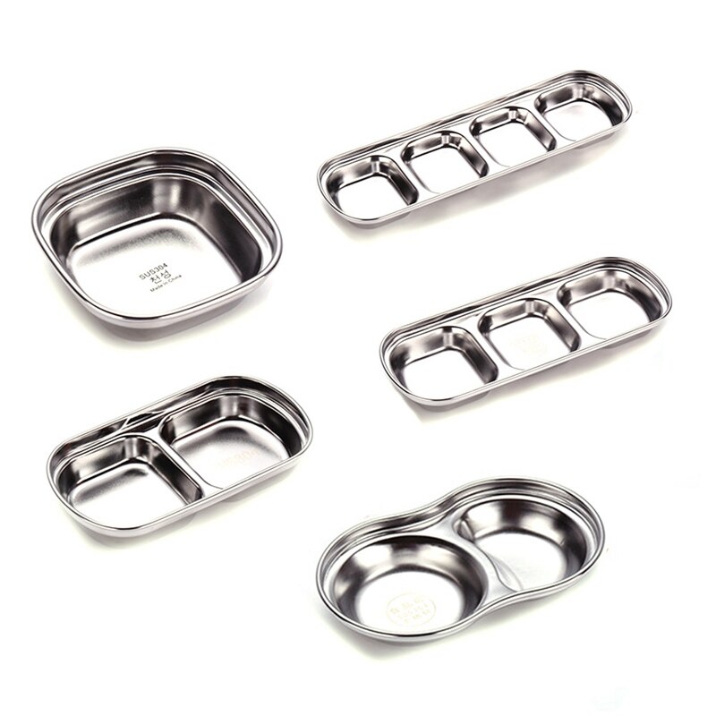 Barbecue Dipping Dish Stainless Steel Condiment Bowl Three Grilles Soy Sauce Vinegar Sauce Divided Es