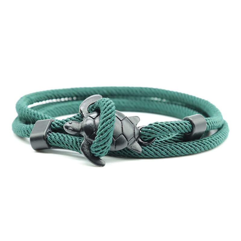Noter novel skildpadde armbånd til mænd håndlavet flerlags justerbar snor kæde armbånd strand surfer smykker wrap braslet pulseira: Mørkegrøn