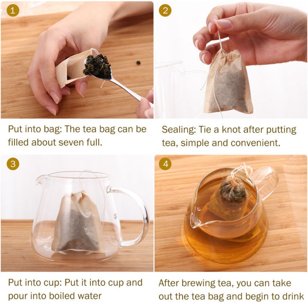 OUNONA 200pcs Drawstring Tea Bag Filter Paper Empty Tea Pouch Bags for Loose Leaf Tea Powder Herbs (White)