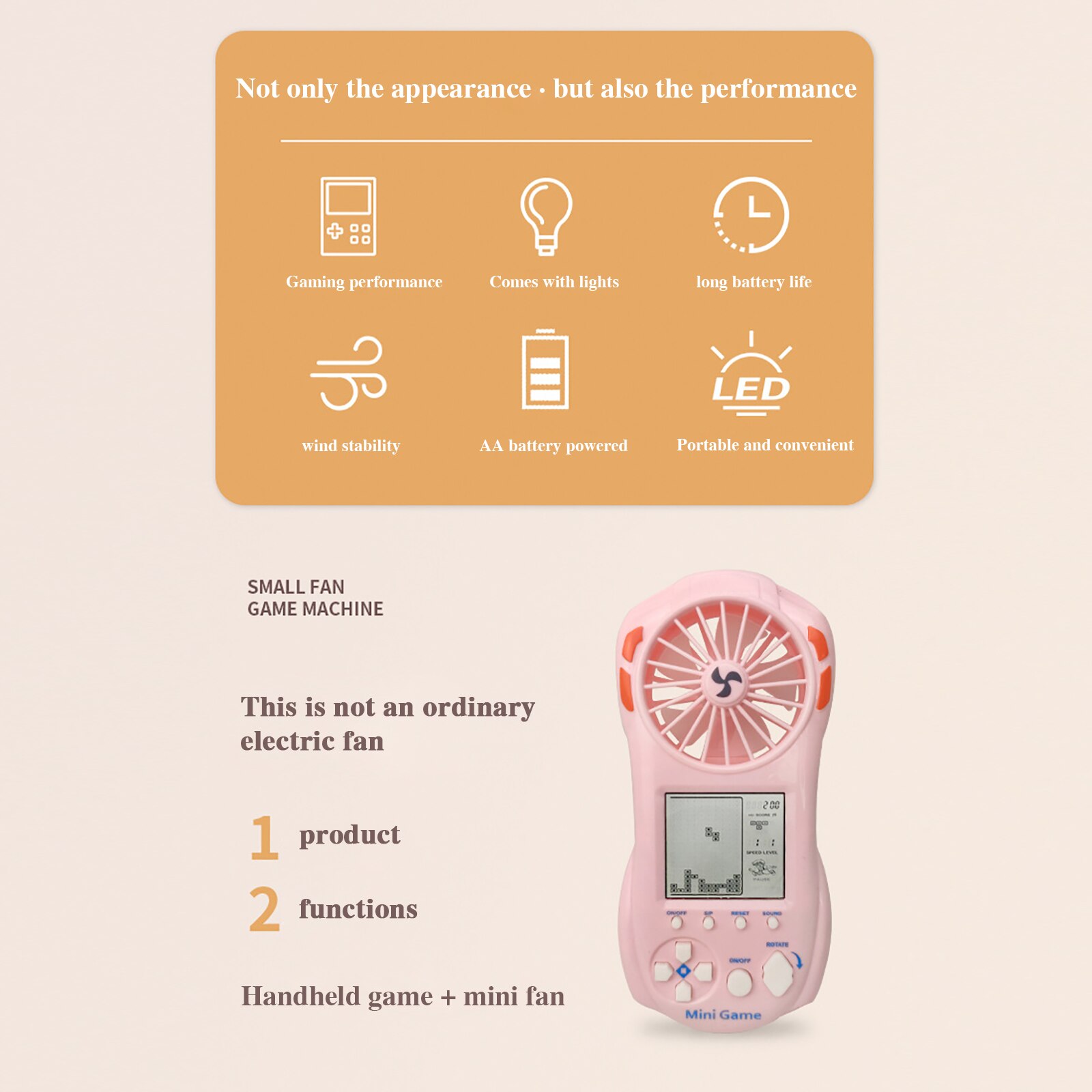 Handheld foldable retro game console with USB fan and color display 23 game console for Kids Adults