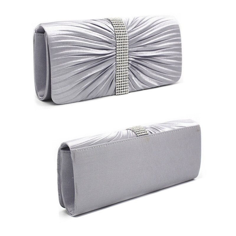 Women&#39;s Pleated Glass Diamond wedding Party Clutch Bag Clutch Evening Envelope HandBag: Silver