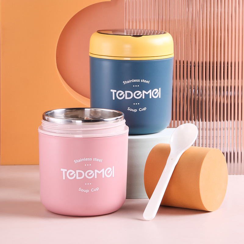 304 Roestvrijstalen Geïsoleerde Soep Kan Ontbijtbeker Met Lepel Kopje Sojamelk Cup Huishoudelijk Geïsoleerd Voedsel Kan