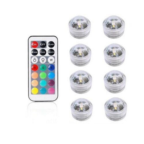 Underwater LED Light In/outdoor IP68 Waterproof Candle Lights 3cm Mini Pool Vase Lamp with Remote Control RGB Submersible lamps: 1remote 8Light