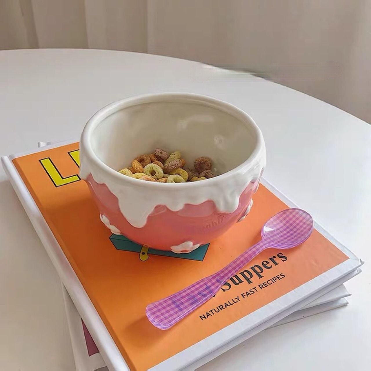 Grand Bol à Déjeuner Rétro Jaune à Pois - Céramique, Diamètre 16cm - Occasion état Neuf