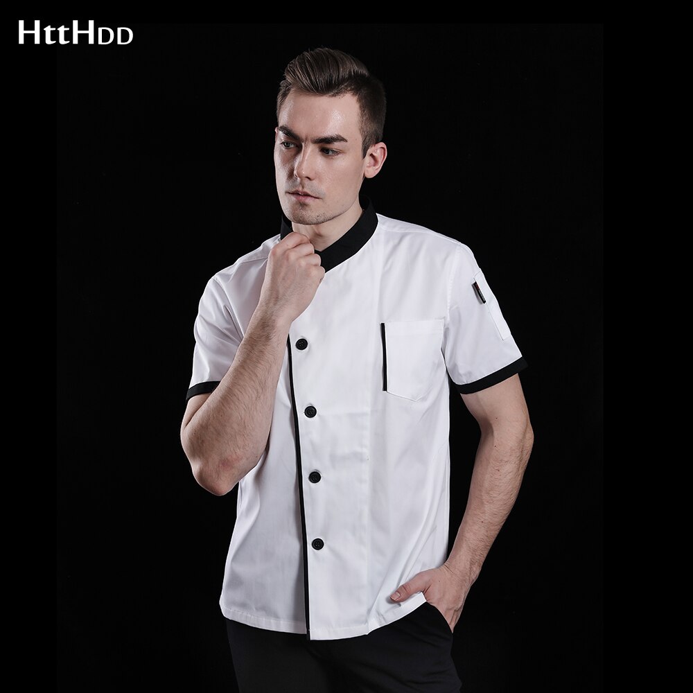 collar negro transpirable corto-Manga chef uniforme unisex de cocina chef chaqueta café uniforme de mozo de restaurante