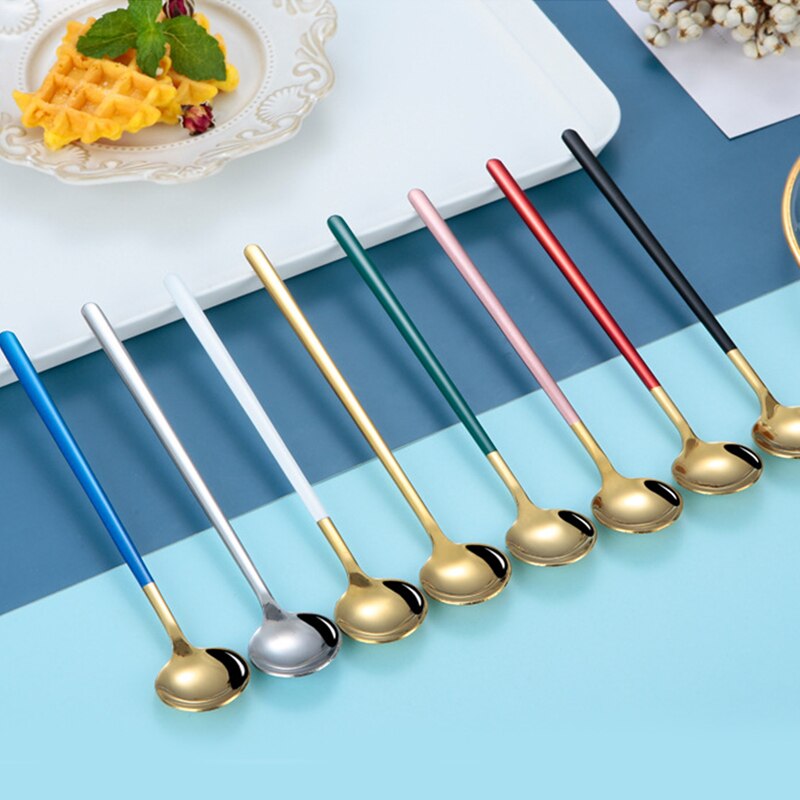 1Pc Stainless Steel Spoon Dinnerware Long Handle Spoon Tea spoon Dessert Coffee Ice Cream Spoons Kitchen Accessories Bar Tools
