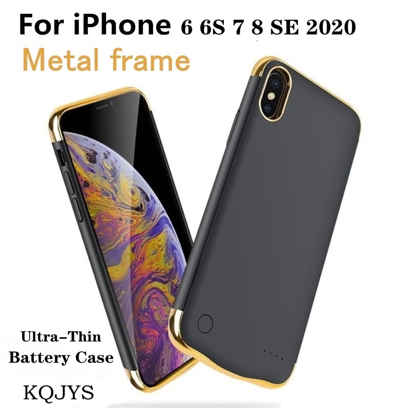 KQJYS zewnętrzny Bank zasilania obudowy ładowarki do iPhone 6 6s 7 8 SE 2020 przypadku baterii przenośny ultra-cienki pokrywa ładowania
