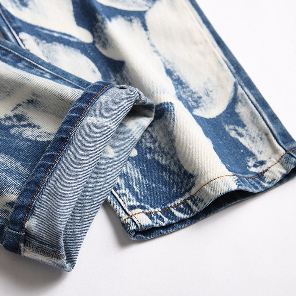 Mannen Gaten Ripped Denim Jeans Streetwear Slanke Broek Geschilderd Vernietigd Gewassen Broek