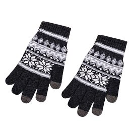 Mannen Mode Winter Warm Bloemen Dikke Touchscreen Gebreide Stretch Glovess: dark grey