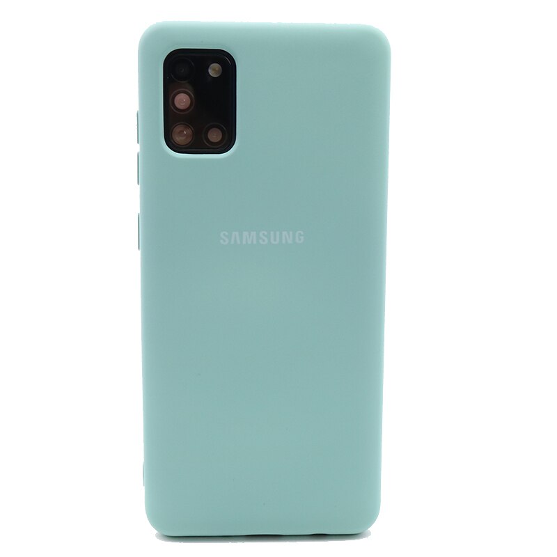 Samsung Galaxy A31 Flüssigkeit Silikon Fall Weichen Seidige Shell Abdeckung Galaxy A 31 Soft-Touch Zurück Schutzhülle: Light blue