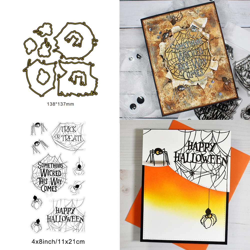 Söt häxräv glad halloween metallskärverktyg genomskinlig stämpel gör-det-själv scrapbooking silikonstämplar för kort album hantverk: M / Ljusgrå