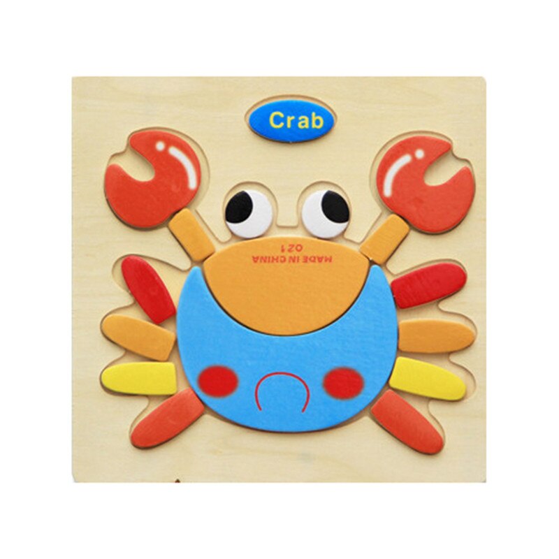 Mini Size 15*15CM Kids Toy Wood Puzzle Wooden 3D Puzzle Jigsaw for Children Baby Cartoon Animal/Traffic Puzzles Educational Toy: crab