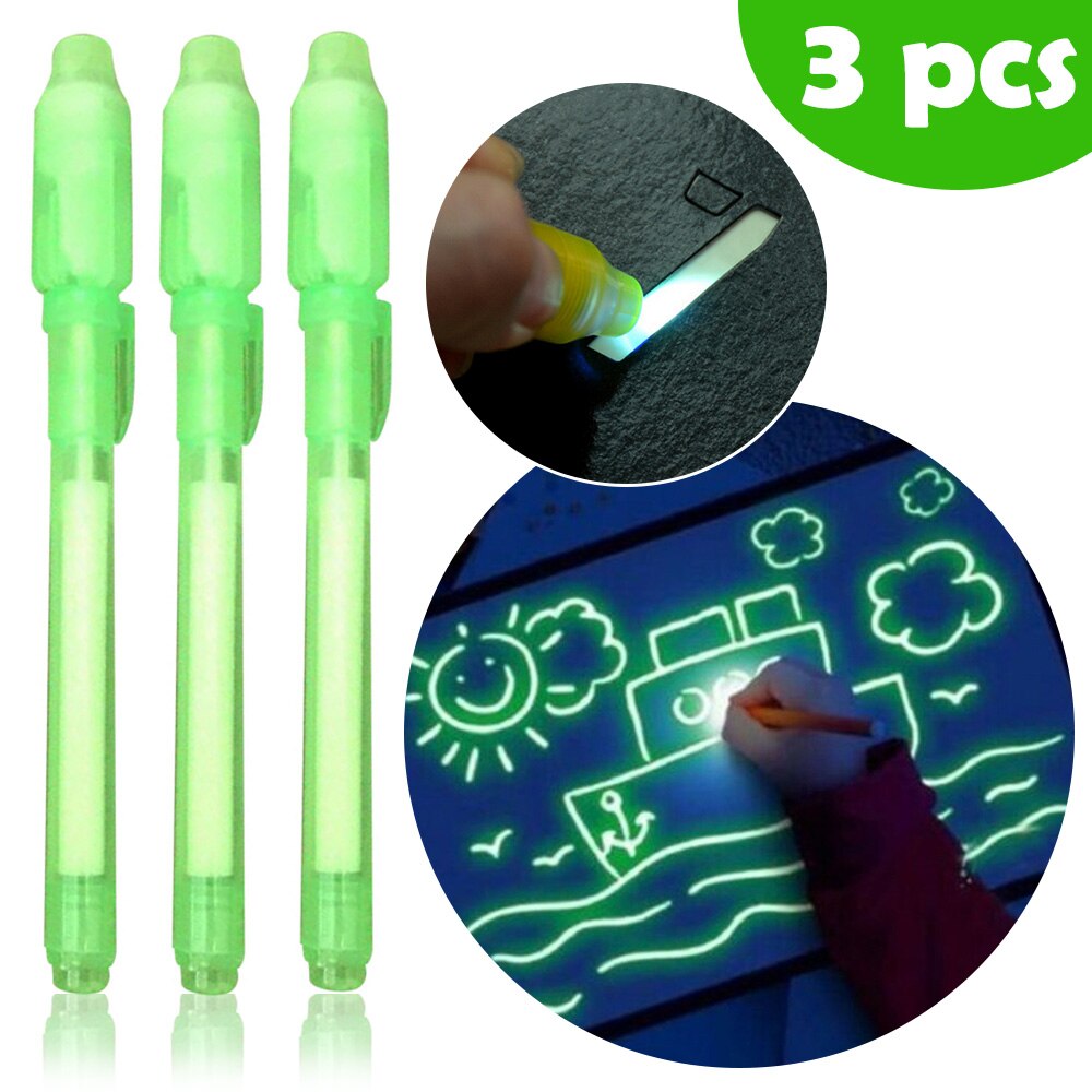 Stylo de peinture à lumière UV pour enfants, 3 pièces, dessin magique drôle Invisible, stylo marqueur d'encre qui disparaît, tableau Secret, stylo d'écriture de Message, jouet