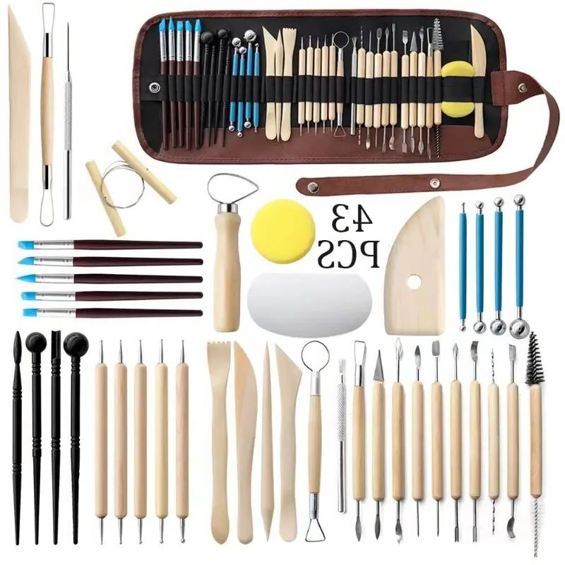 43PCS Ceramic Clay Tools Set Pottery Sculpting Tools for Polymer Carving Tools Bag DIY Handcraft Modeling Clay Tools Accessories: Gold