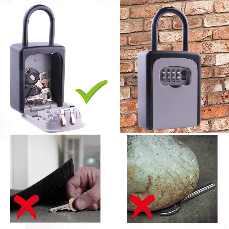 Key Lock Box Wall Mount Key Lock Box 4-Digit Combination Key Storage Lock Box Weatherproof for Outdoor Indoor